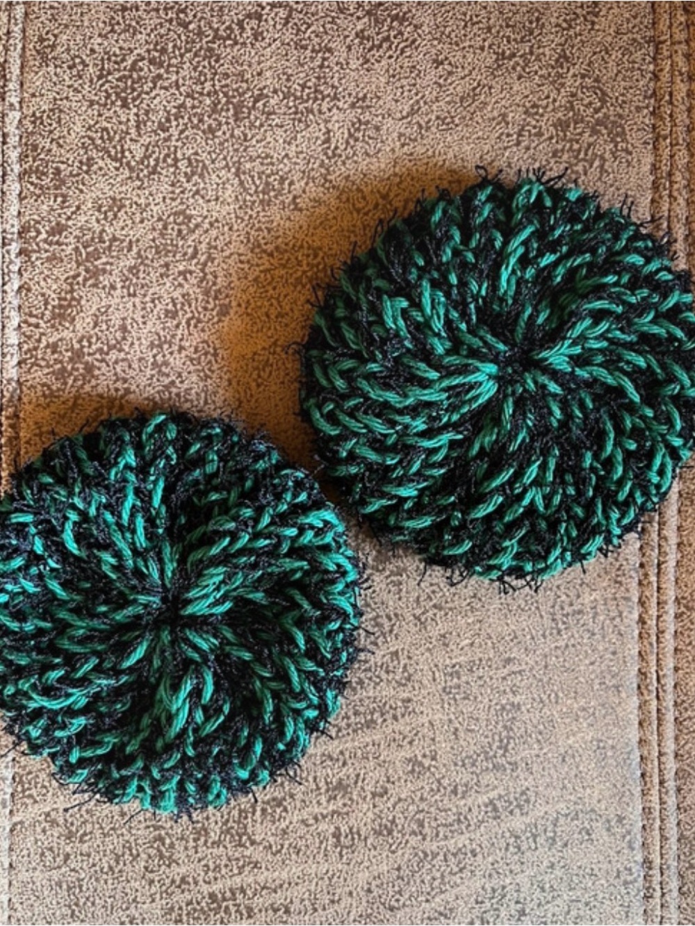 Handmade Black & Green Yarn Scrubbies (set of 2)